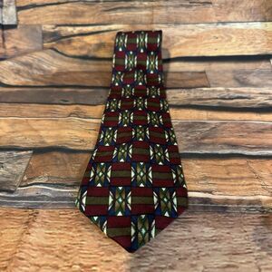 Jonathan Bennett Mens Silk Tie Geometric Pattern Red Blue Green Gold Classic